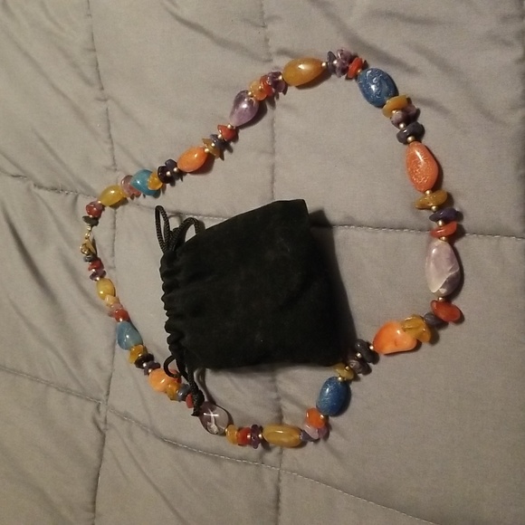 Vintage Multicolor Natural Stone Beggar Necklace - Picture 3 of 5